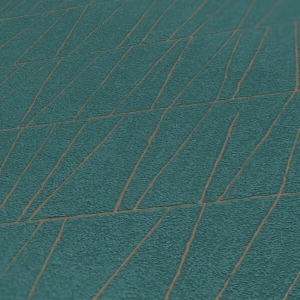 3D-Tapete in Kacheloptik Petrol Gold – Geometrische Struktur Vliestapete modern AS-Creation (395064)