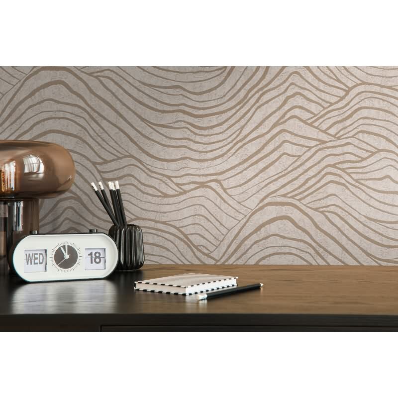 Abstrakte 3D-Tapete Wellen Beige Creme – Strukturierte Mustertapete Vlies AS-Creation (395071)