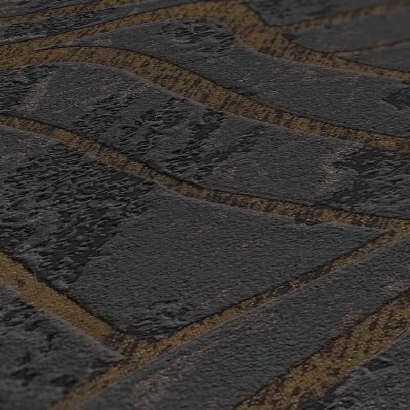 Abstrakte 3D-Tapete Wellen Schwarz Gold – Strukturierte Vliestapete modern AS-Creation (395073)