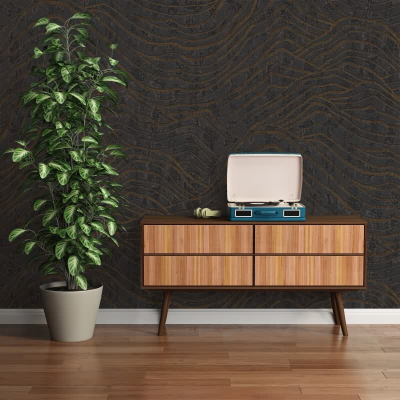 Abstrakte 3D-Tapete Wellen Schwarz Gold – Strukturierte Vliestapete modern AS-Creation (395073)