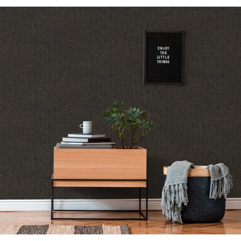 Abstrakte 3D-Tapete Wellen Schwarz Gold – Strukturierte Vliestapete modern AS-Creation (395073)