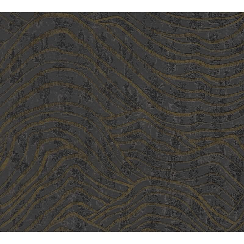 Abstrakte 3D-Tapete Wellen Schwarz Gold – Strukturierte Vliestapete modern AS-Creation (395073)