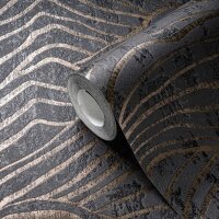 Abstrakte 3D-Tapete Wellen Schwarz Gold &ndash;...