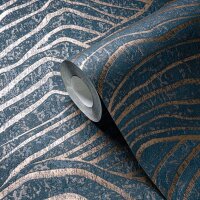 3D-Tapete Wellen Dunkelblau Gold &ndash; Strukturierte...