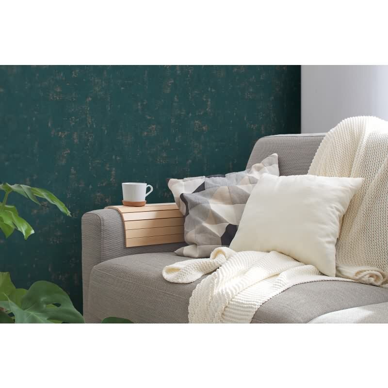 Strukturtapete Betonoptik Petrol Gold – Vliestapete im Used Look modern AS-Creation (395122)