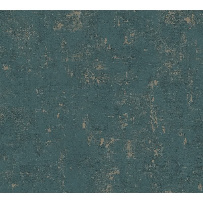 Strukturtapete Betonoptik Petrol Gold – Vliestapete im Used Look modern AS-Creation (395122)