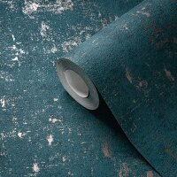 Strukturtapete Betonoptik Petrol Gold &ndash; Vliestapete...