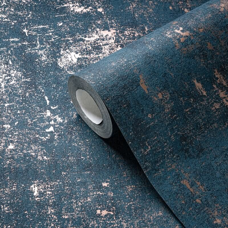 Strukturtapete Betonoptik Dunkelblau Gold – Vliestapete Used Look modern AS-Creation (395139)