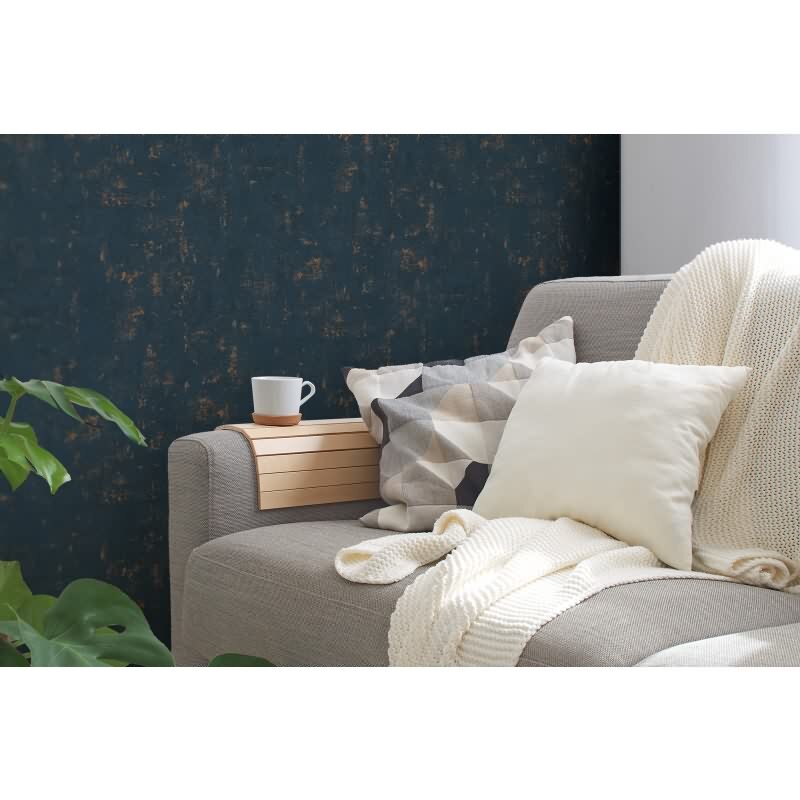 Strukturtapete Betonoptik Dunkelblau Gold – Vliestapete Used Look modern AS-Creation (395139)