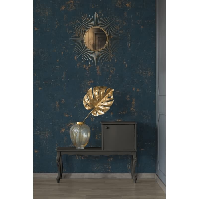 Strukturtapete Betonoptik Dunkelblau Gold – Vliestapete Used Look modern AS-Creation (395139)