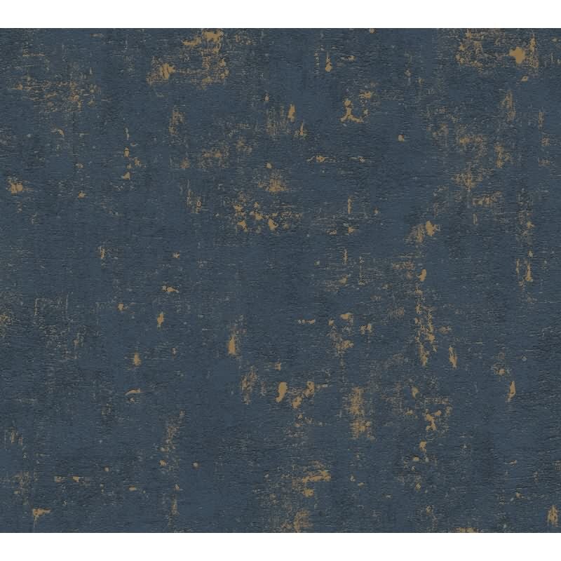 Strukturtapete Betonoptik Dunkelblau Gold – Vliestapete Used Look modern AS-Creation (395139)