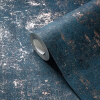 Strukturtapete Betonoptik Dunkelblau Gold &ndash;...