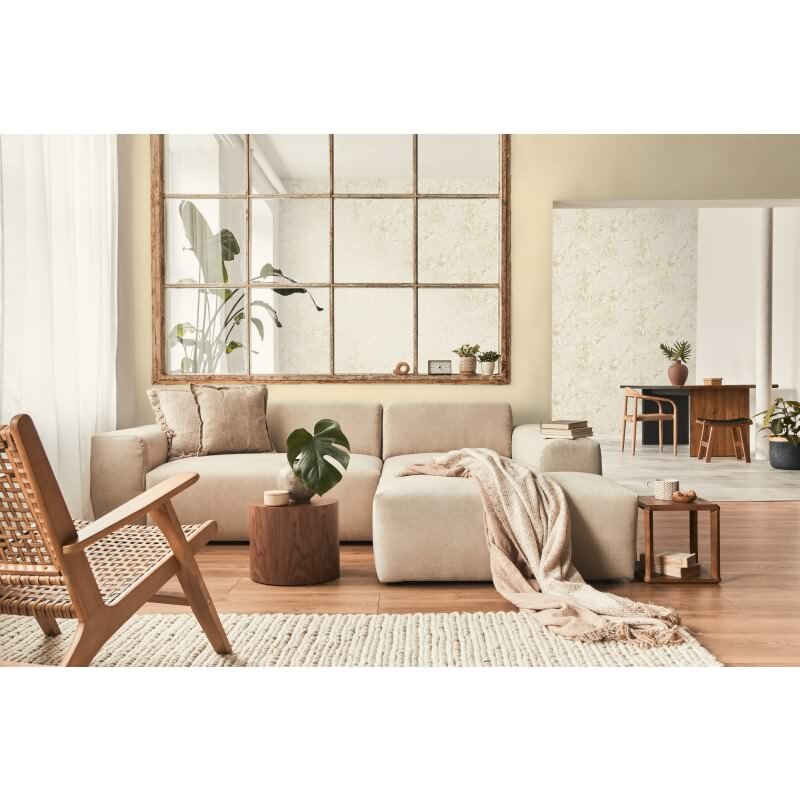 Tapete in Dschungeloptik Beige Gold – Vliestapete mit Palmenstruktur matt livingwalls (395601)