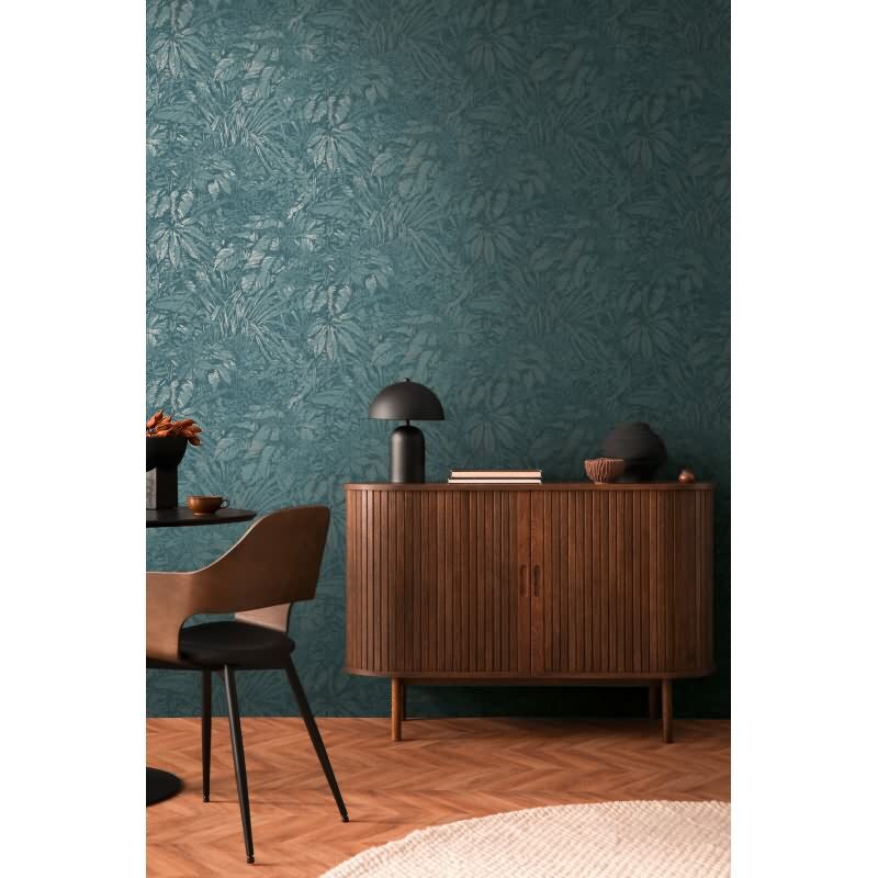 Dschungel-Tapete Dunkelblau Silber – Vlies Tapete mit Pflanzenmuster strukturiert livingwalls (395603)