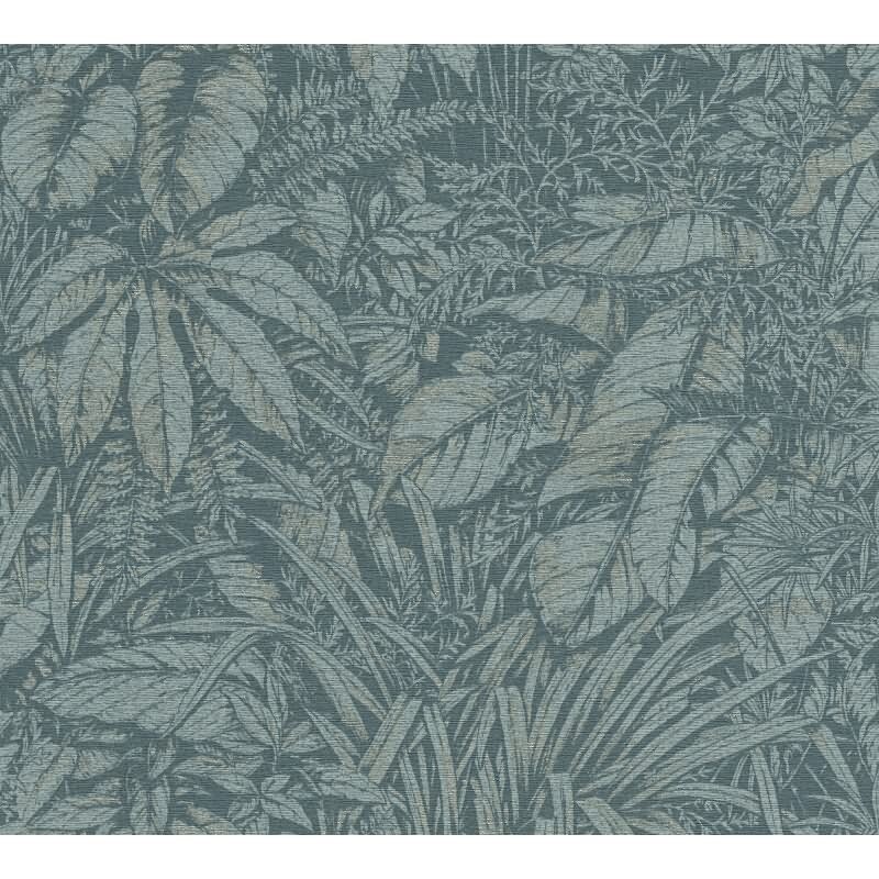Dschungel-Tapete Dunkelblau Silber – Vlies Tapete mit Pflanzenmuster strukturiert livingwalls (395603)