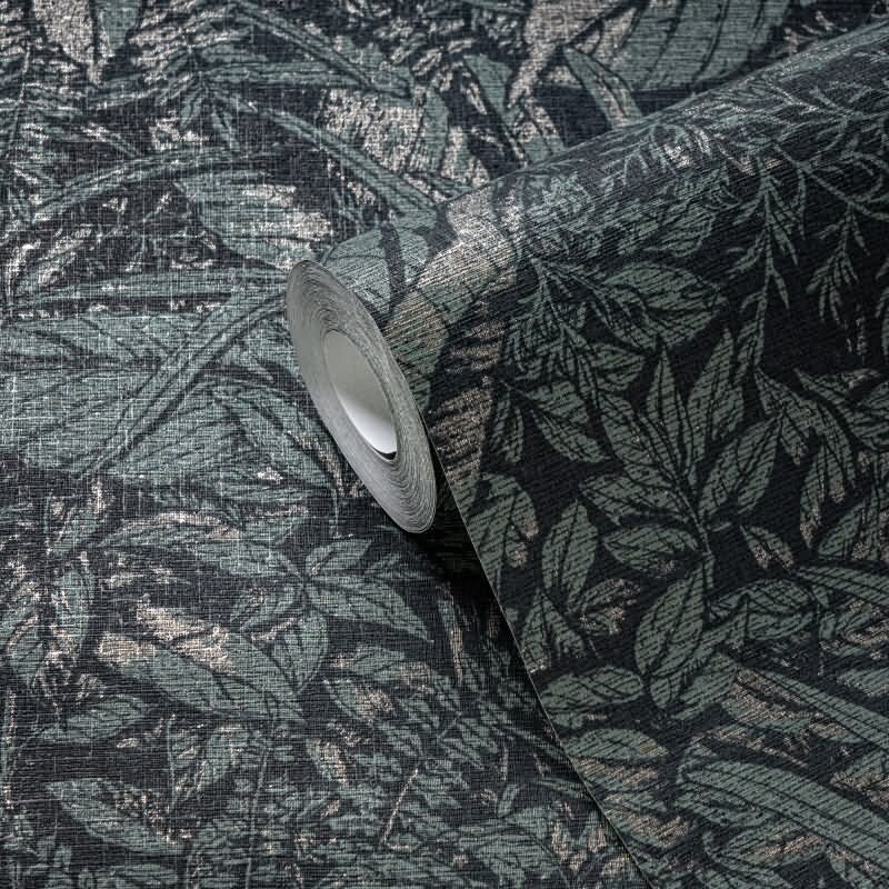 Dschungel Tapete Schwarz Silber – Vliestapete mit Pflanzenmuster strukturiert matt livingwalls (395604)