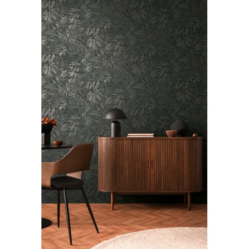 Dschungel Tapete Schwarz Silber – Vliestapete mit Pflanzenmuster strukturiert matt livingwalls (395604)