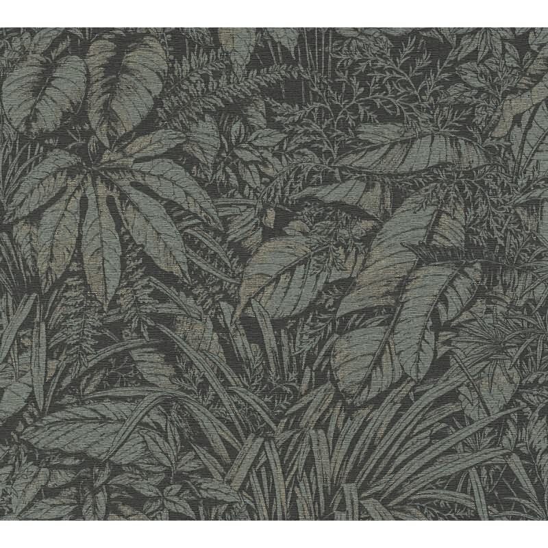 Dschungel Tapete Schwarz Silber – Vliestapete mit Pflanzenmuster strukturiert matt livingwalls (395604)