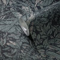 Dschungel Tapete Schwarz Silber &ndash; Vliestapete mit...