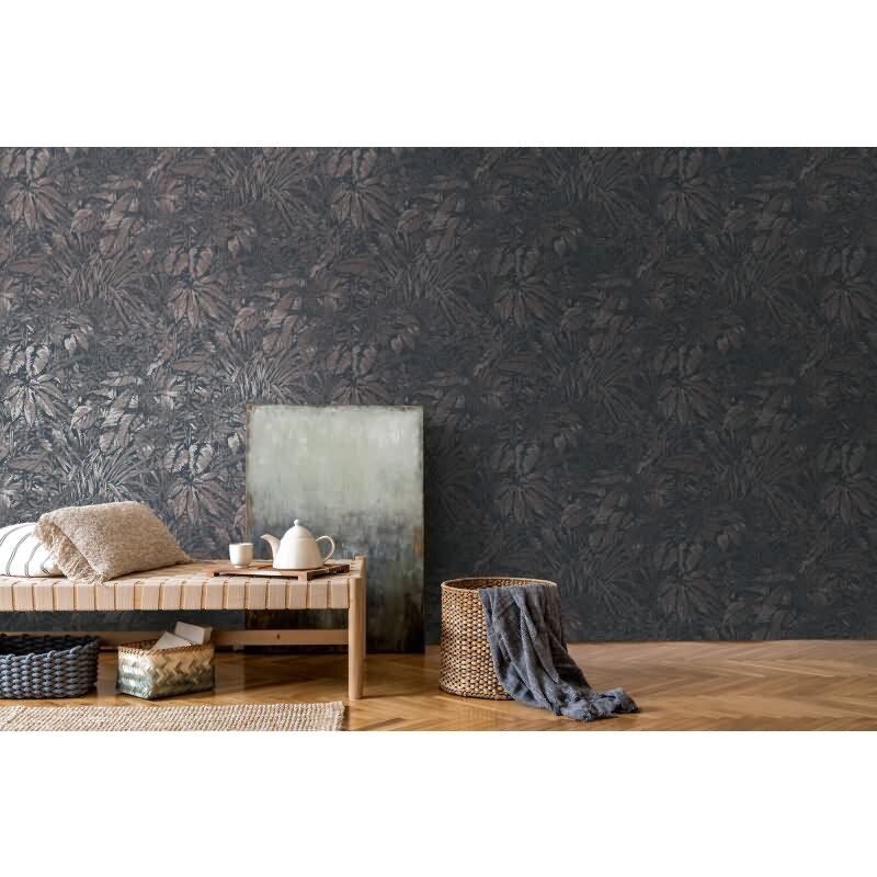 Dschungeltapete Braun Silber – Vlies Tapete mit Pflanzenmuster strukturiert matt livingwalls (395605)