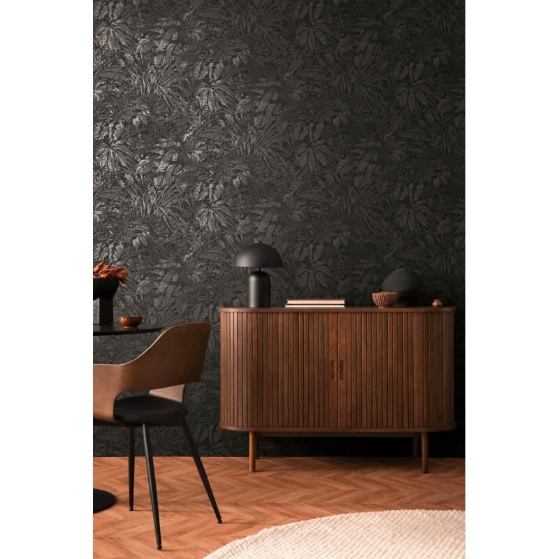 Dschungel-Tapete Schwarz Silber – Vliestapete mit Pflanzen Motiv matt strukturiert livingwalls (395606)