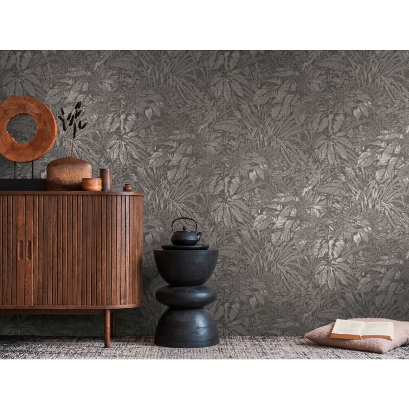 Dschungel Tapete Grau Silber – Vliestapete mit Pflanzenmotiv strukturiert matt livingwalls (395607)