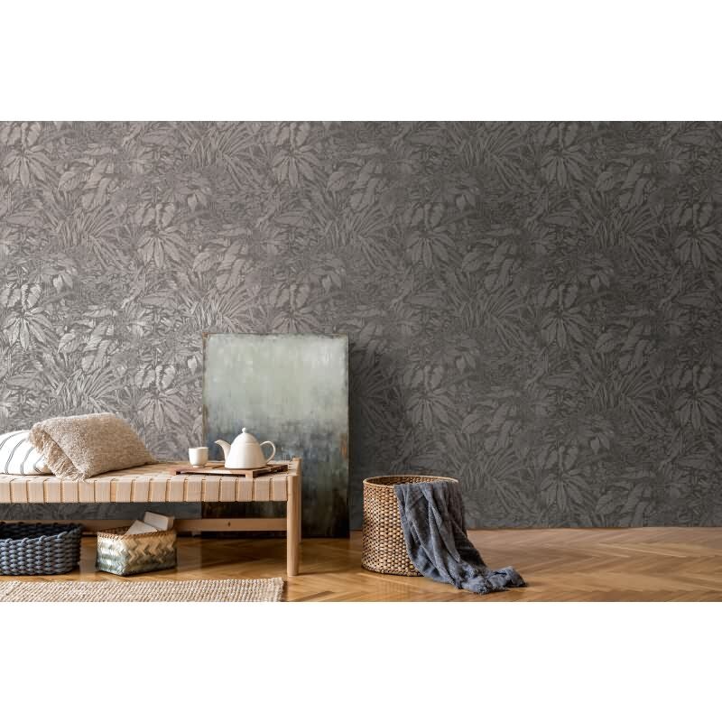 Dschungel Tapete Grau Silber – Vliestapete mit Pflanzenmotiv strukturiert matt livingwalls (395607)