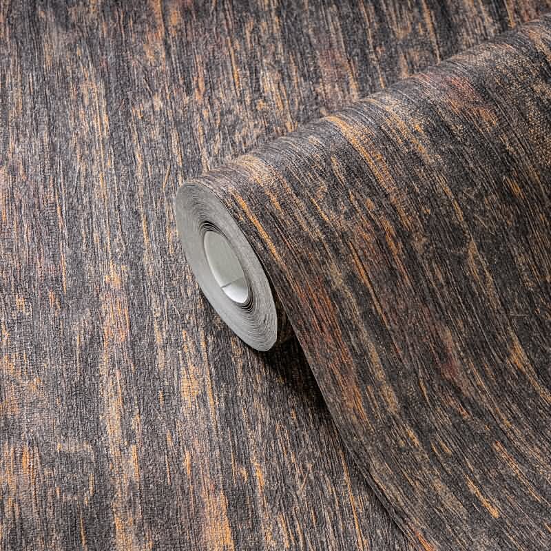 Vlies Tapete in Holz Optik Schwarz Orange Bronze – Strukturtapete glänzend modern livingwalls (395616)