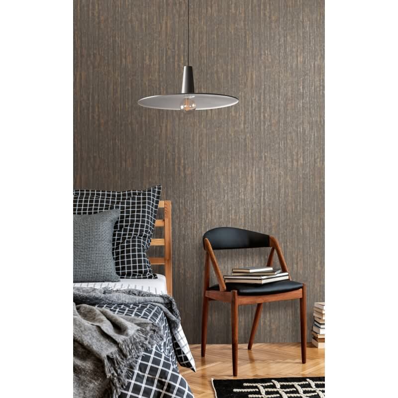 Vlies Tapete in Holz Optik Schwarz Orange Bronze – Strukturtapete glänzend modern livingwalls (395616)