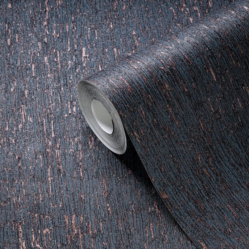 Vlies Tapete Stein Optik Blau Kupfer – Strukturierte Metallic-Tapete modern livingwalls (395622)