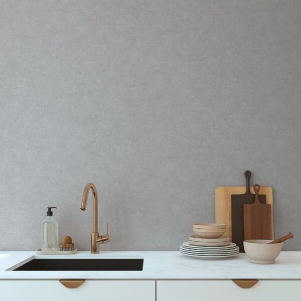 Unitapete mit Leinen-Optik Blaugrau - Einfarbige Vliestapete strukturiert livingwalls (395662)