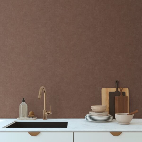 Unitapete mit Leinen-Optik Rotbraun - Einfarbige Vliestapete strukturiert livingwalls (395671)