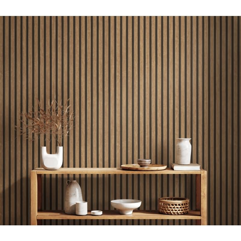 Holzoptik Tapete Brain Schwarz - 3D Vliestapete skandinavische Holzpaneele AS-Creation (391091)