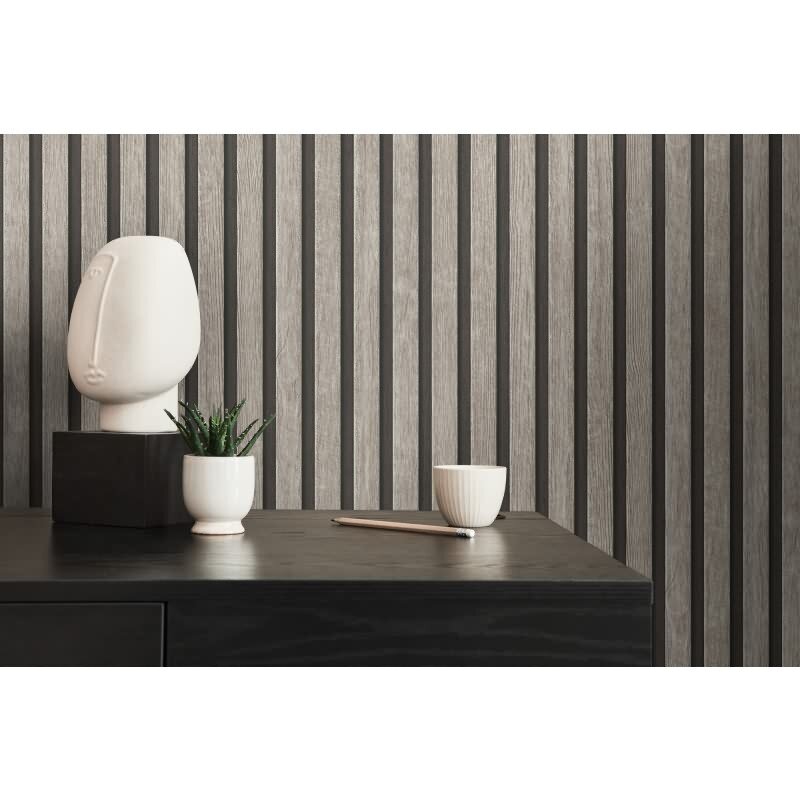 3D Tapete Holzoptik Akustikpaneele Grau Schwarz - Vliestapete moderne Holzpaneele AS-Creation (391092)