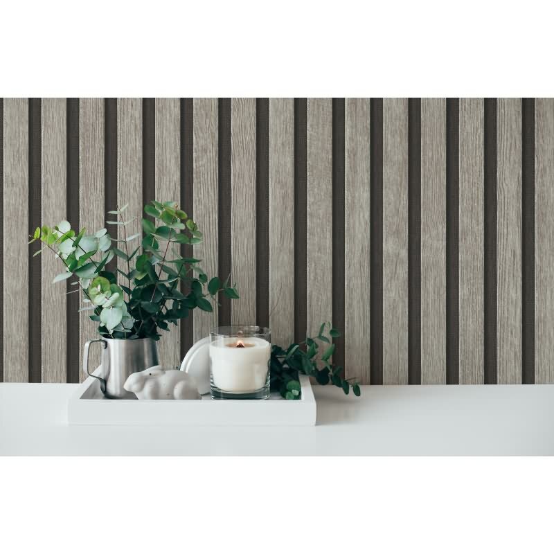 3D Tapete Holzoptik Akustikpaneele Grau Schwarz - Vliestapete moderne Holzpaneele AS-Creation (391092)