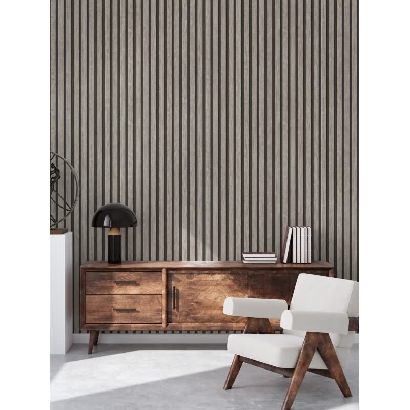 3D Tapete Holzoptik Akustikpaneele Grau Schwarz - Vliestapete moderne Holzpaneele AS-Creation (391092)