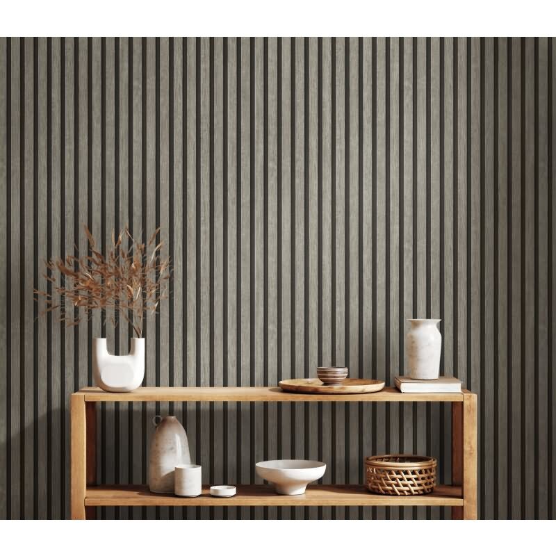 3D Tapete Holzoptik Akustikpaneele Grau Schwarz - Vliestapete moderne Holzpaneele AS-Creation (391092)