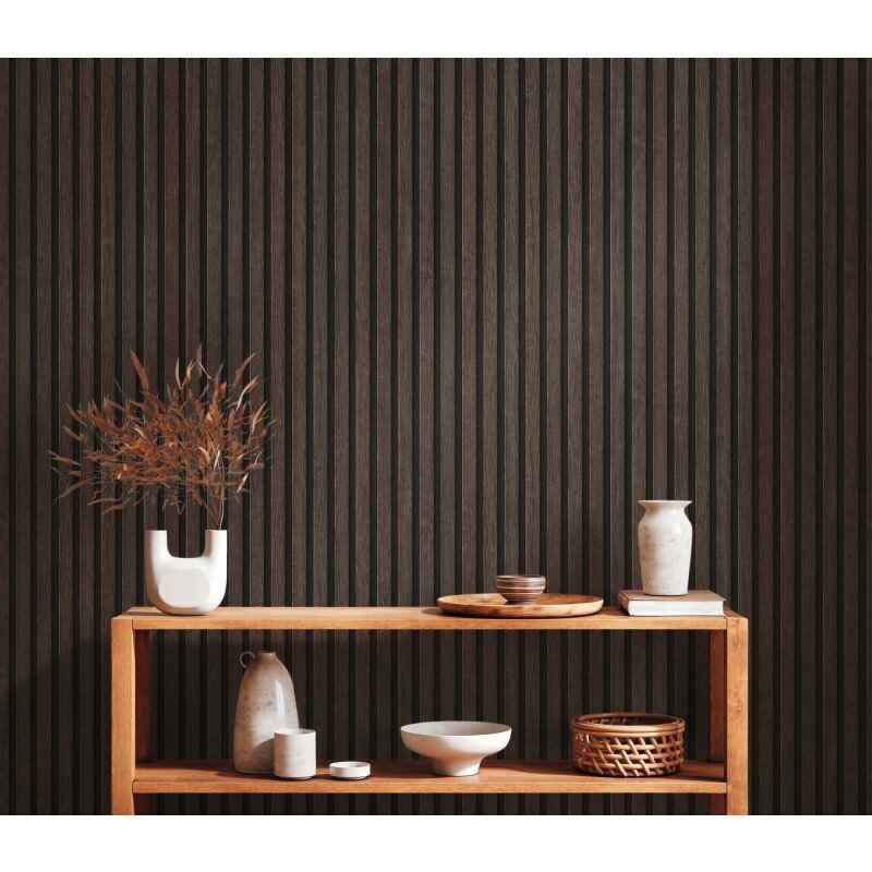 Tapete Holzoptik Dunkelbraun Schwarz - Vliestapete 3D Holzpaneele modern AS-Creation (391093)