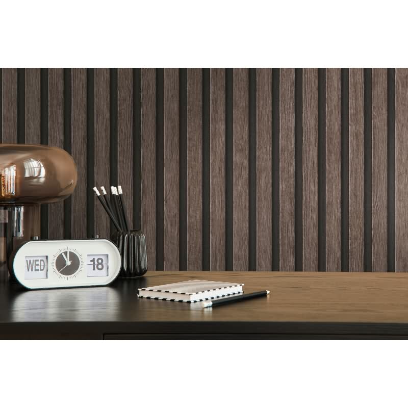 Tapete Holzoptik Dunkelbraun Schwarz - Vliestapete 3D Holzpaneele modern AS-Creation (391093)