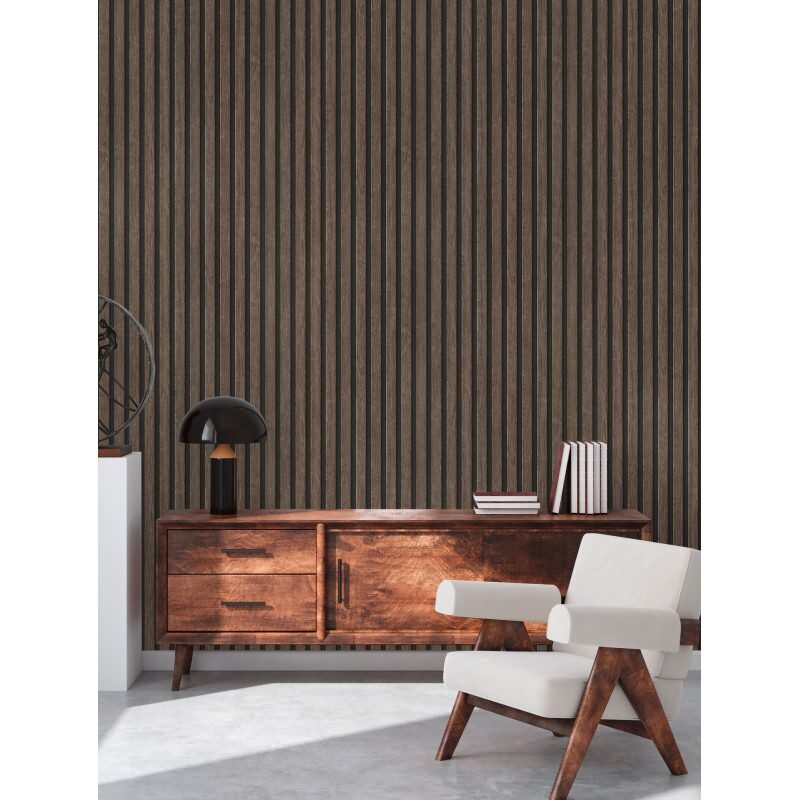 Tapete Holzoptik Dunkelbraun Schwarz - Vliestapete 3D Holzpaneele modern AS-Creation (391093)