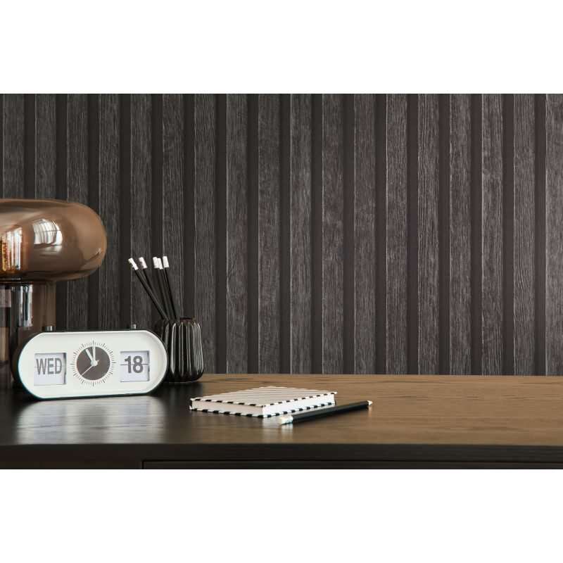 Vliestapete Holzoptik Schwarz Anthrazit - Design Tapete modern Holzpaneele AS-Creation (391094)