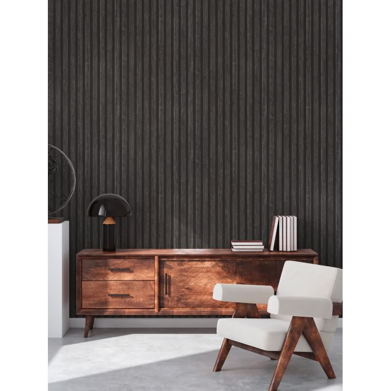 Vliestapete Holzoptik Schwarz Anthrazit - Design Tapete modern Holzpaneele AS-Creation (391094)