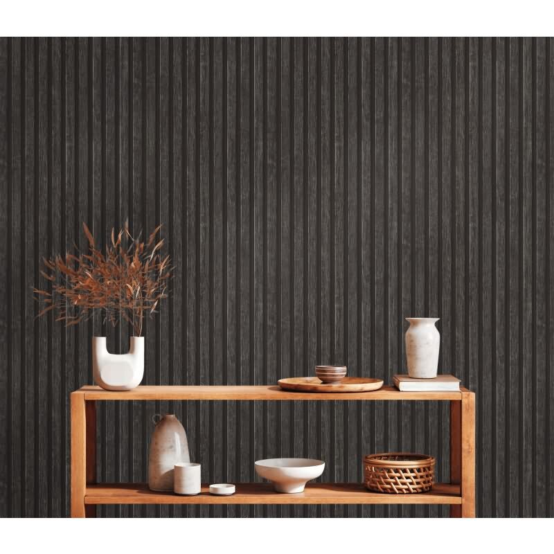Vliestapete Holzoptik Schwarz Anthrazit - Design Tapete modern Holzpaneele AS-Creation (391094)