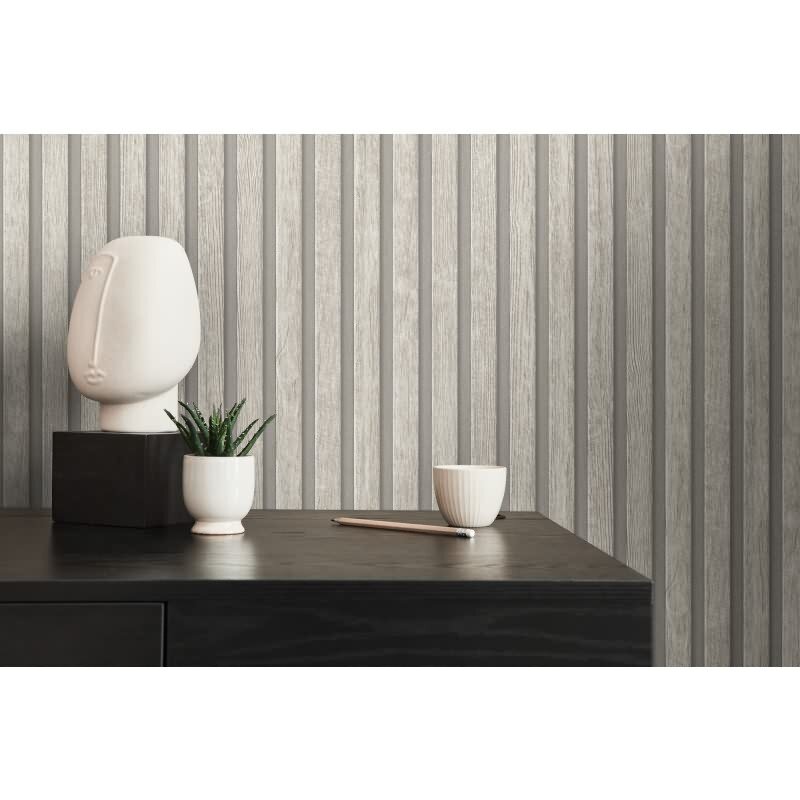 Holzoptik-Tapete Streifen Grau Beige - Vliestapete modern skandinavisch - Holzpaneele AS-Creation (391095)
