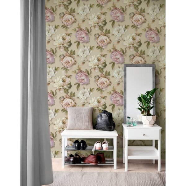 Florale Tapete Rosen Beige Rosé - Vliestapete romantisch - Mustertapete Vintage-Stil AS-Creation (396081)