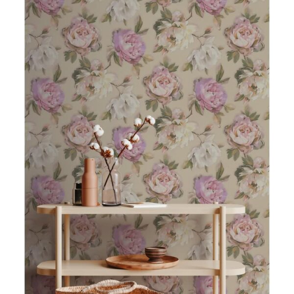 Florale Tapete Rosen Beige Rosé - Vliestapete romantisch - Mustertapete Vintage-Stil AS-Creation (396081)