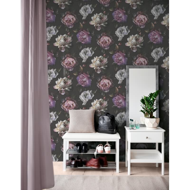 Florale Tapete Rosen Schwarz Lila - Vliestapete dunkel - Mustertapete elegant romantisch AS-Creation (396091)