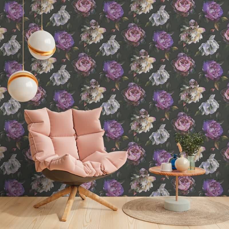 Florale Tapete Rosen Schwarz Lila - Vliestapete dunkel - Mustertapete elegant romantisch AS-Creation (396091)