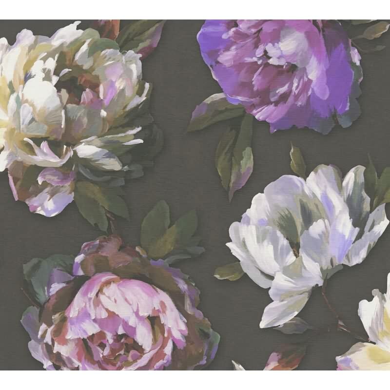 Florale Tapete Rosen Schwarz Lila - Vliestapete dunkel - Mustertapete elegant romantisch AS-Creation (396091)