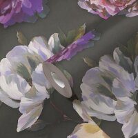 Florale Tapete Rosen Schwarz Lila - Vliestapete dunkel -...